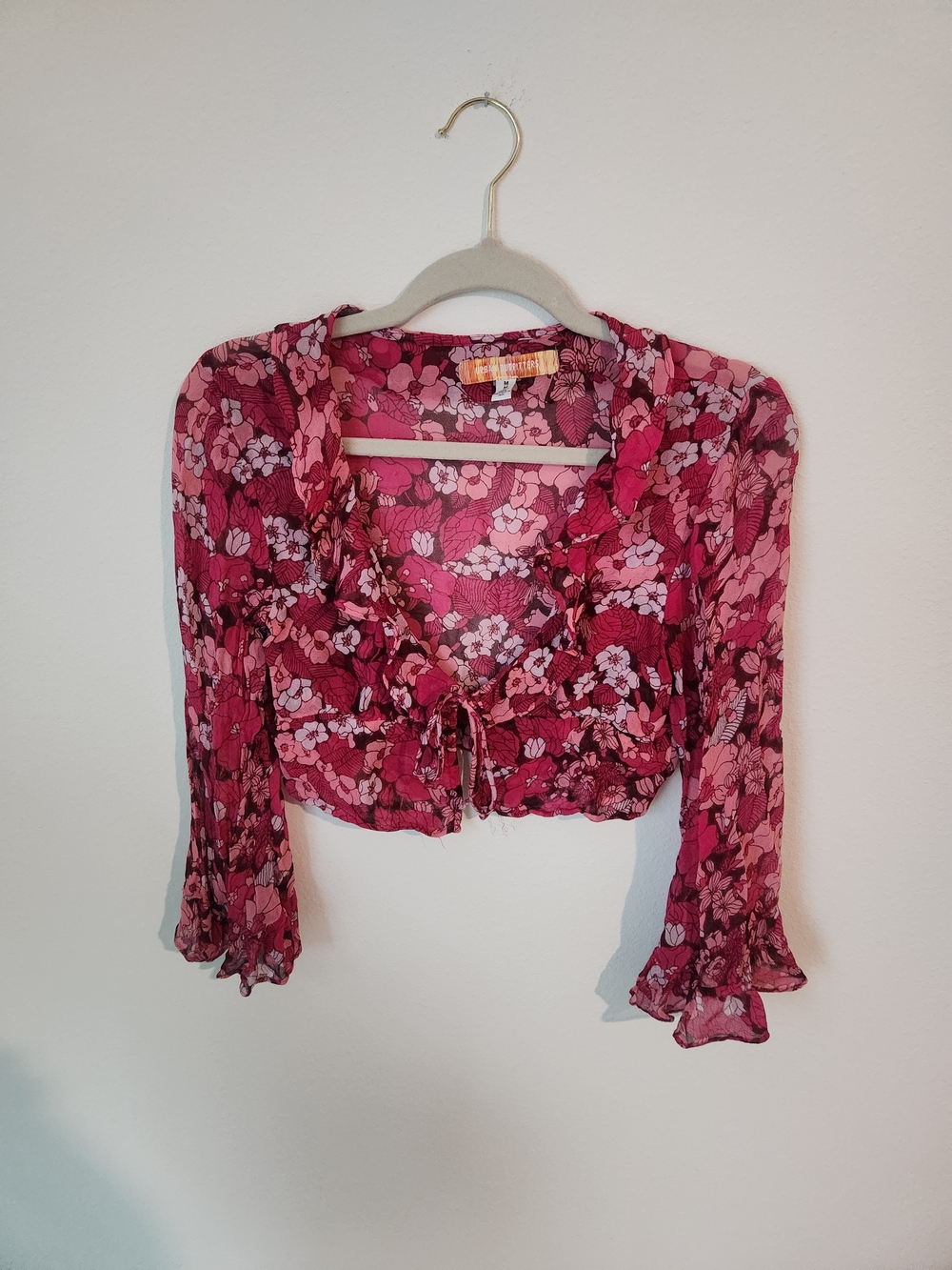 Urban Outfitters Pink Floral Tie-Front Crop Top